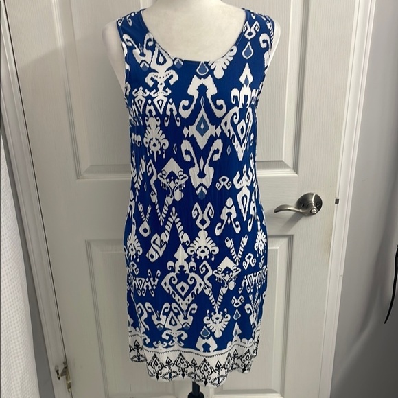 Papillon Blue and White Sleeveless Shift Dress Size S - Picture 2 of 13